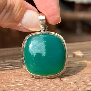 BRAND NEW Large Green Onyx Pendant, Sterling Silver
